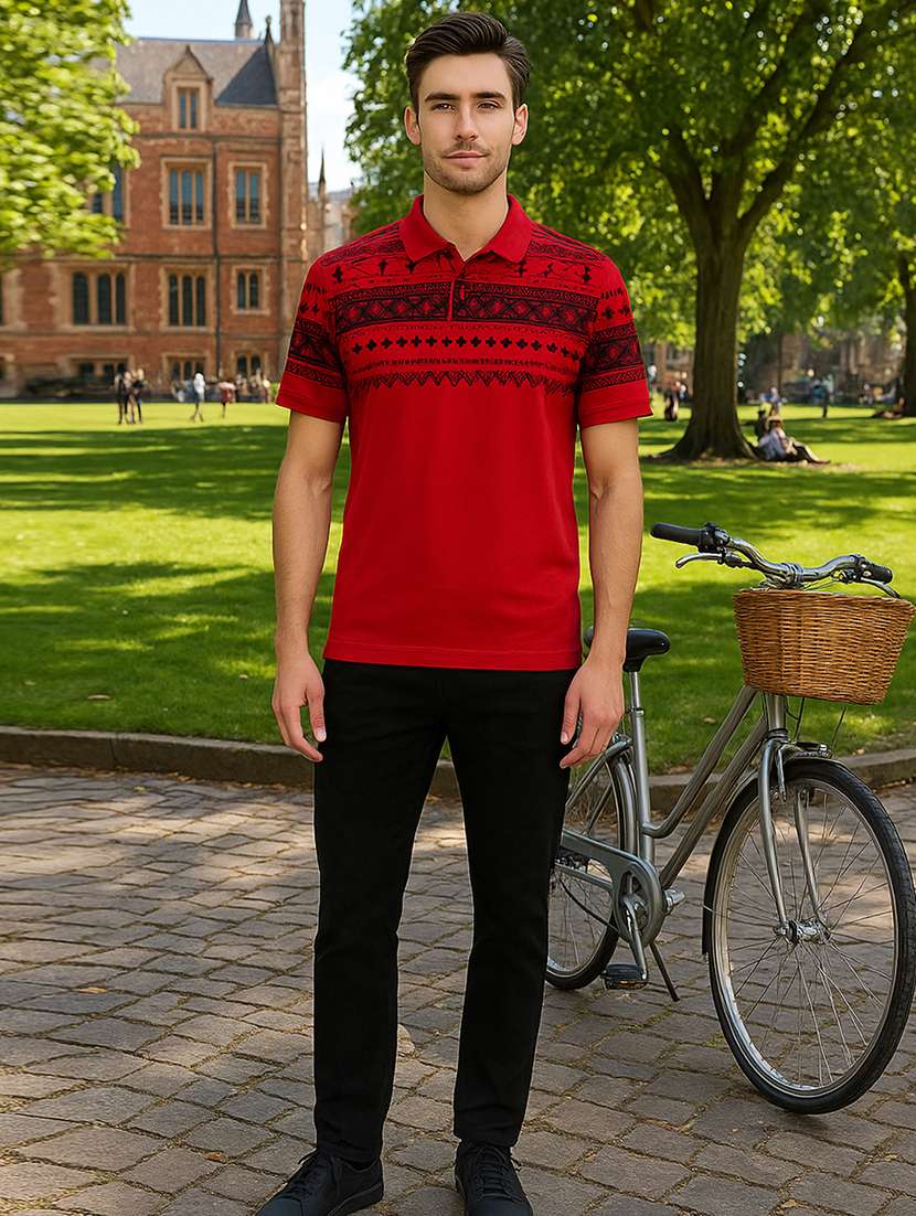 men printed short sleeve regular fit polo t-shirt - 22067526 -  Standard Image - 3