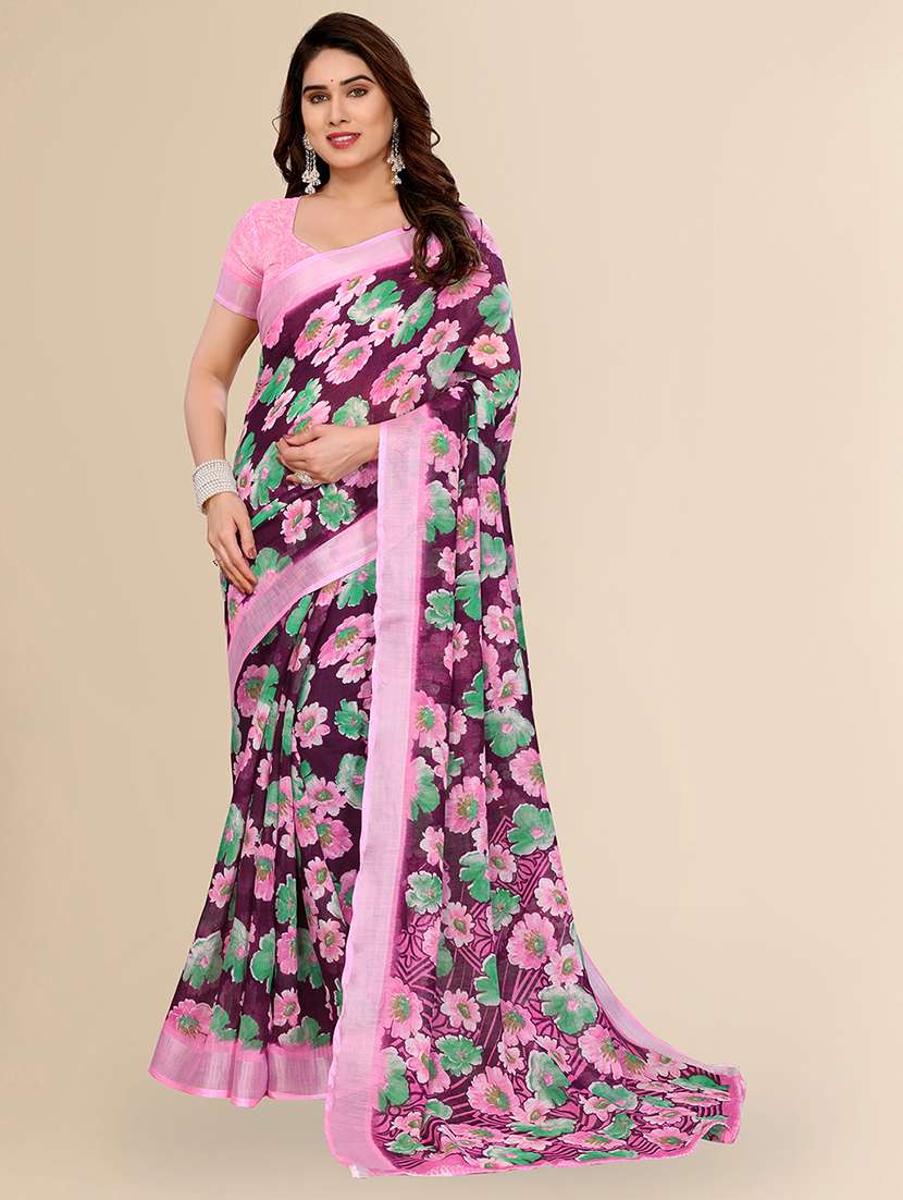 women printed casual wear saree with blouse