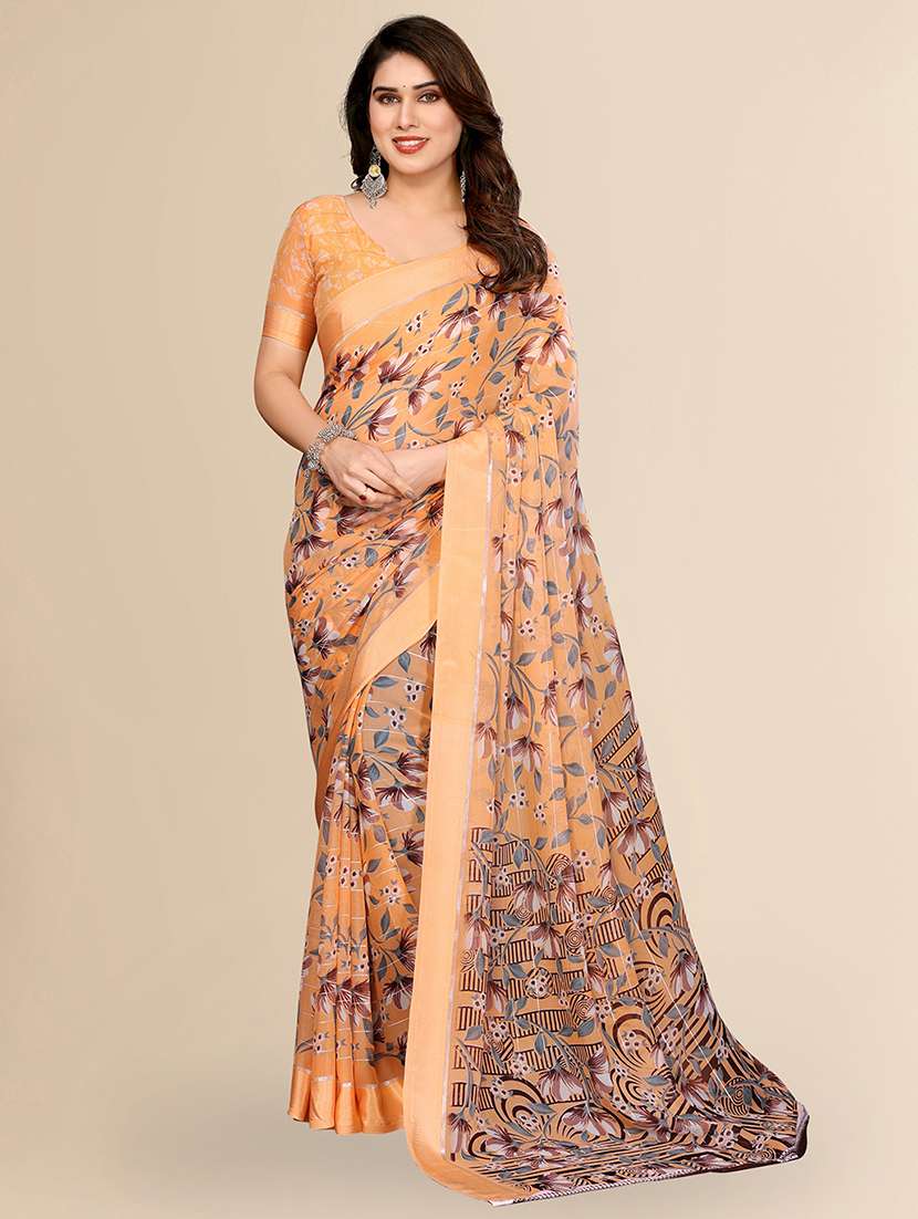 women printed casual wear saree with blouse