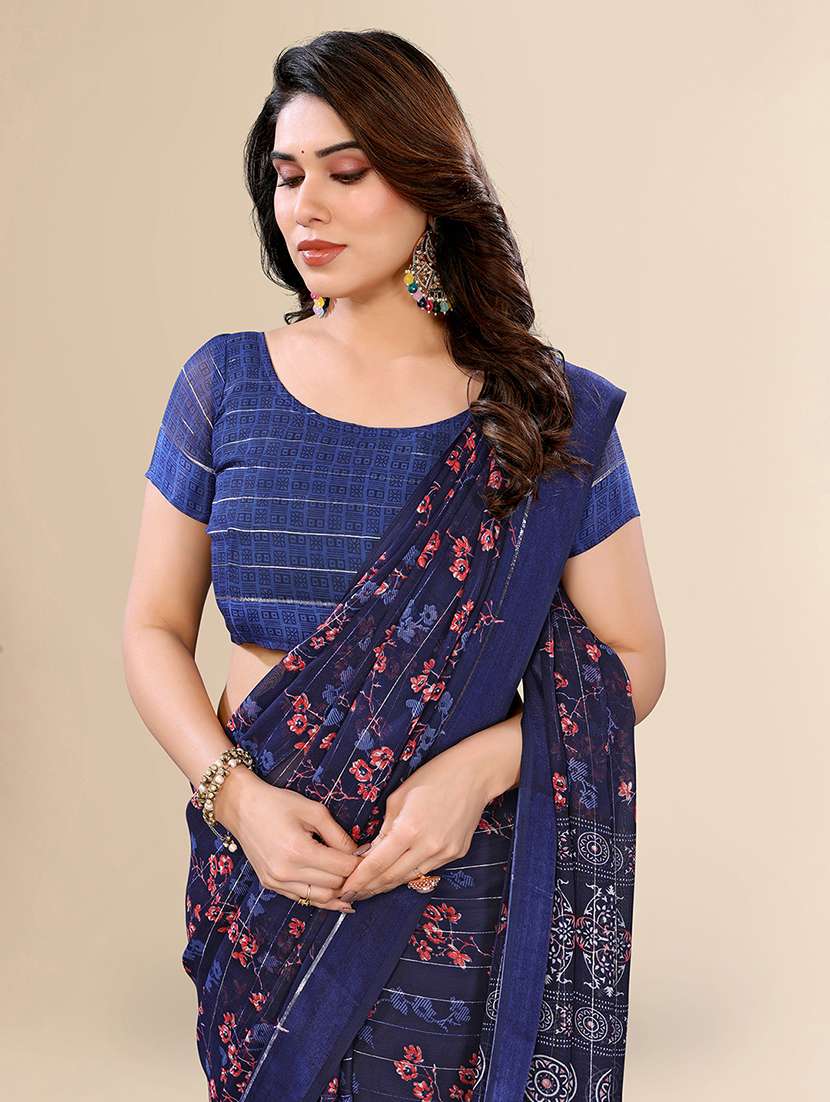 women printed casual wear saree with blouse - 22067611 -  Standard Image - 5