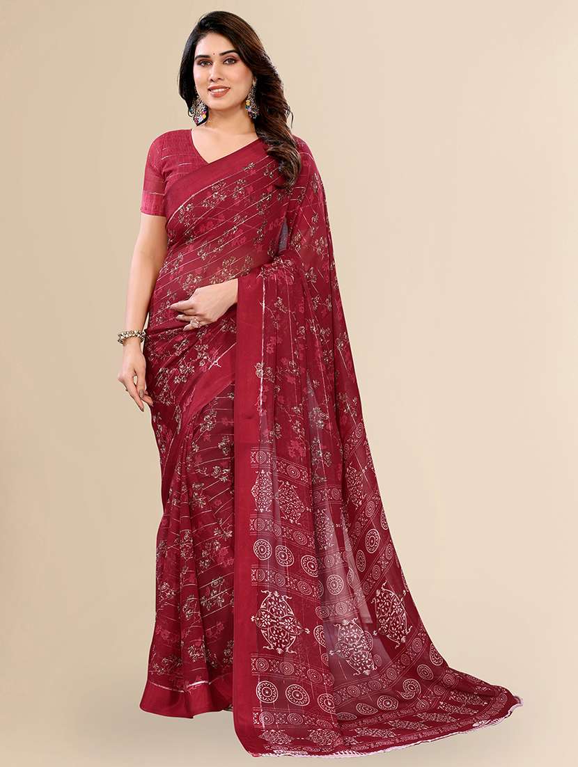 women printed casual wear saree with blouse
