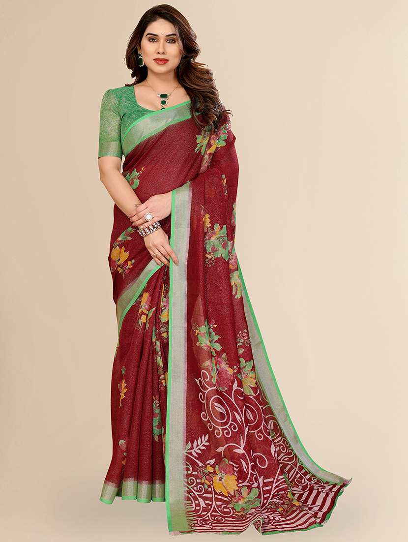 women printed casual wear saree with blouse