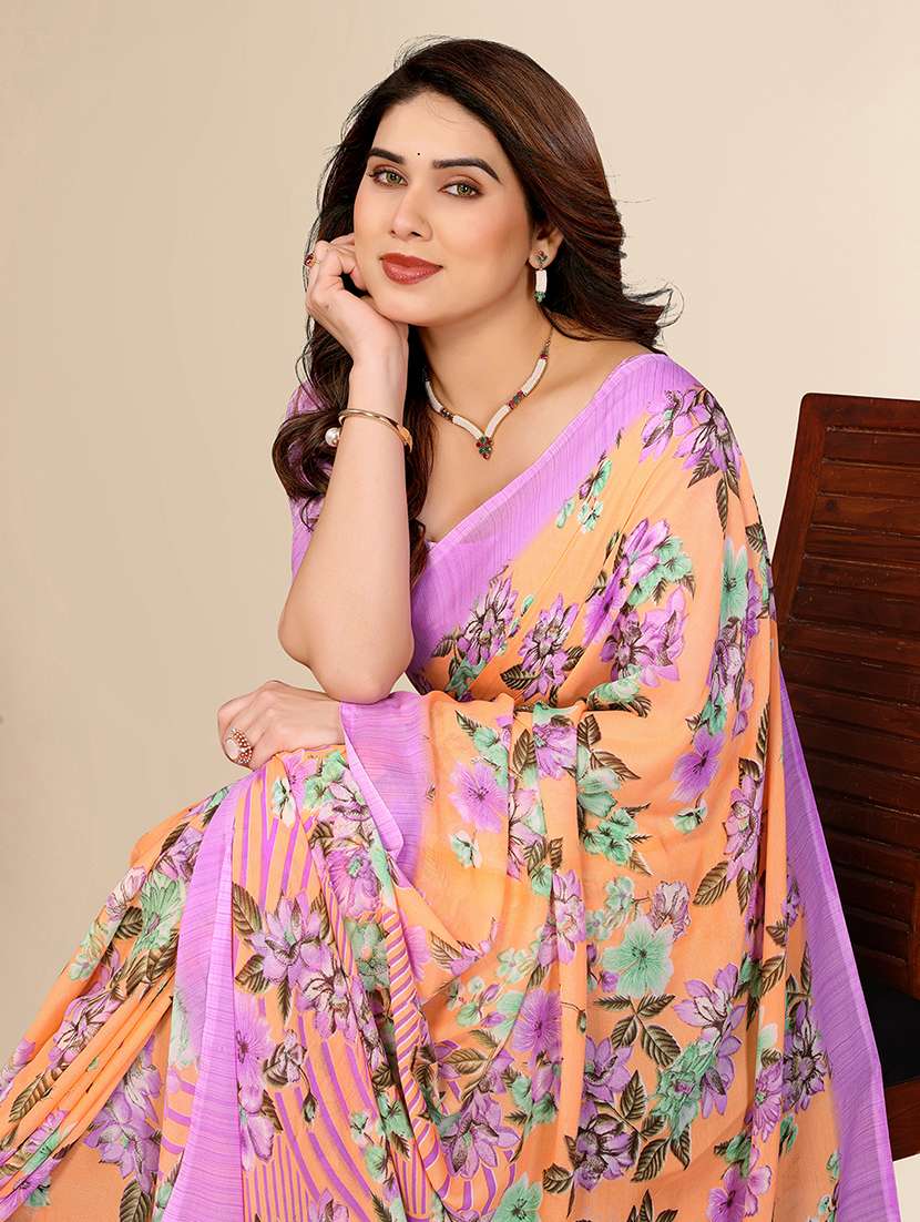 women printed casual wear saree with blouse - 22067693 -  Standard Image - 3