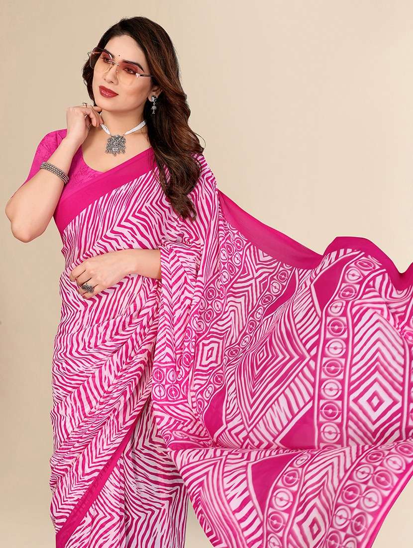 women printed casual wear saree with blouse - 22067713 -  Standard Image - 3