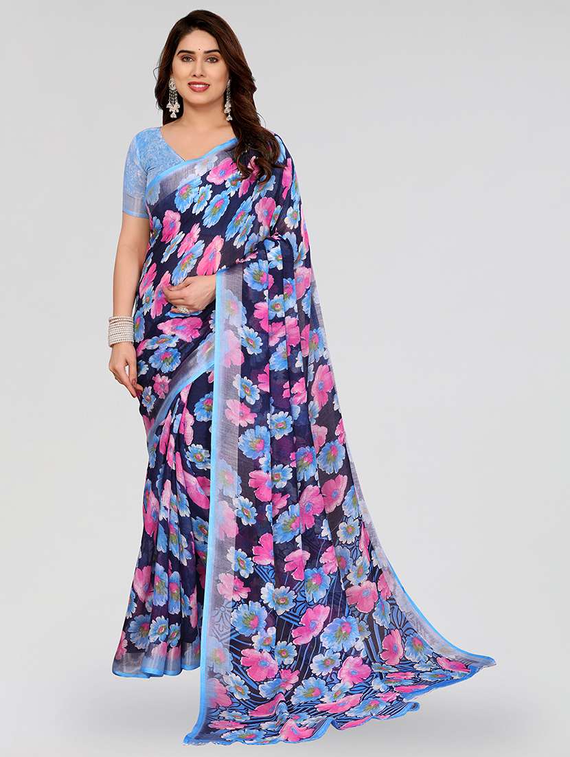women printed casual wear saree with blouse
