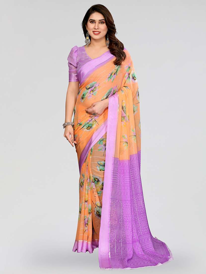 women printed casual wear saree with blouse