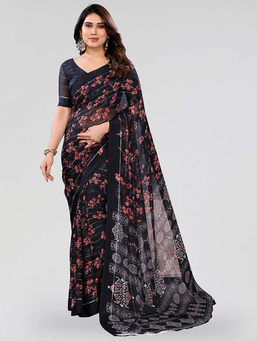 women printed casual wear saree with blouse