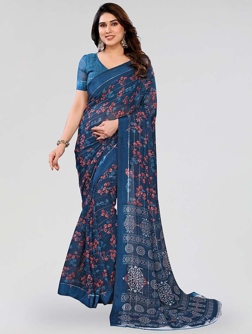 women printed casual wear saree with blouse
