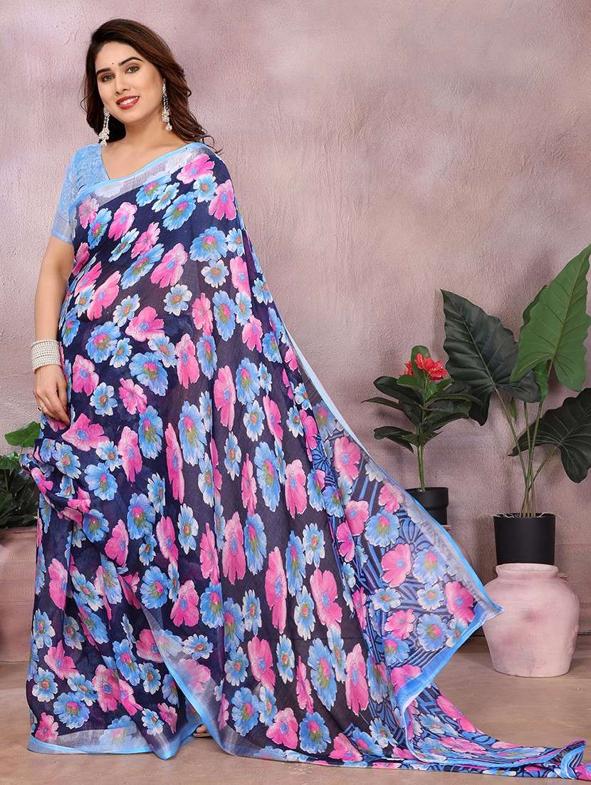 women printed casual wear saree with blouse - 22068079 -  Standard Image - 3