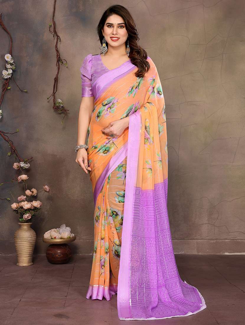 women printed casual wear saree with blouse