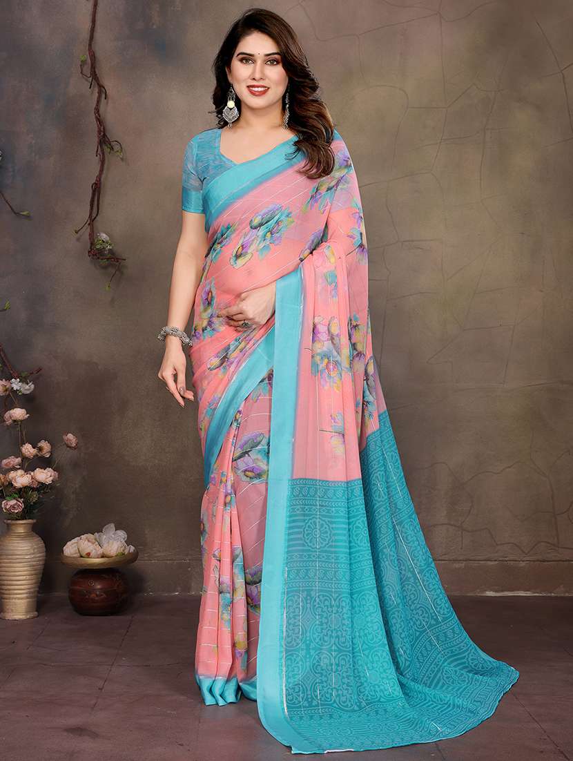 women printed casual wear saree with blouse