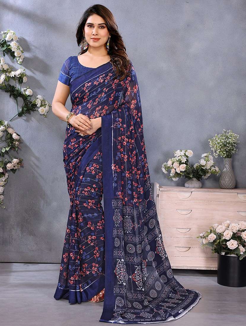 women printed casual wear saree with blouse - 22068098 -  Zoom Image - 0
