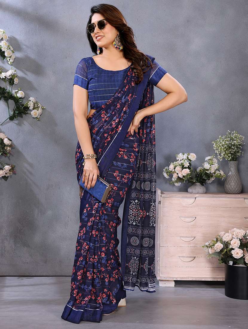 women printed casual wear saree with blouse - 22068098 -  Standard Image - 3