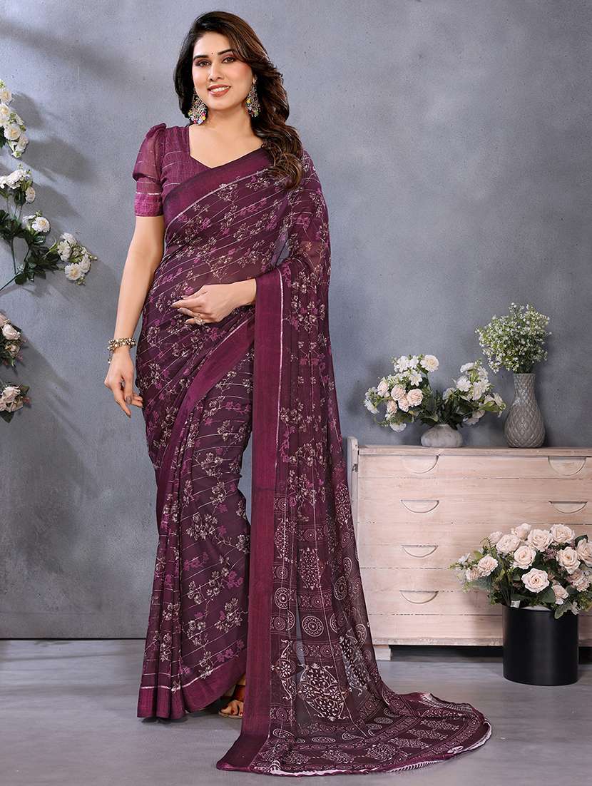 women printed casual wear saree with blouse