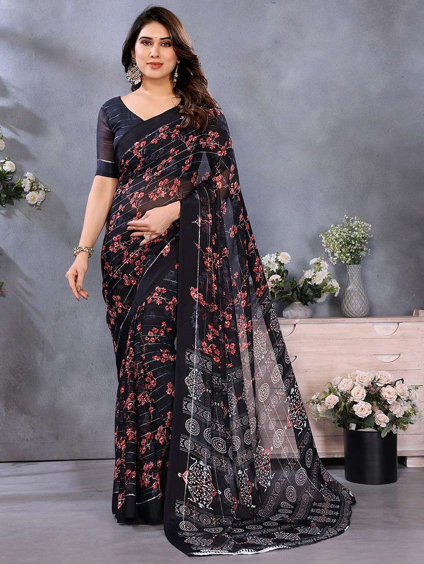 women printed casual wear saree with blouse