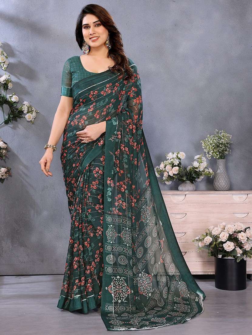 women printed casual wear saree with blouse
