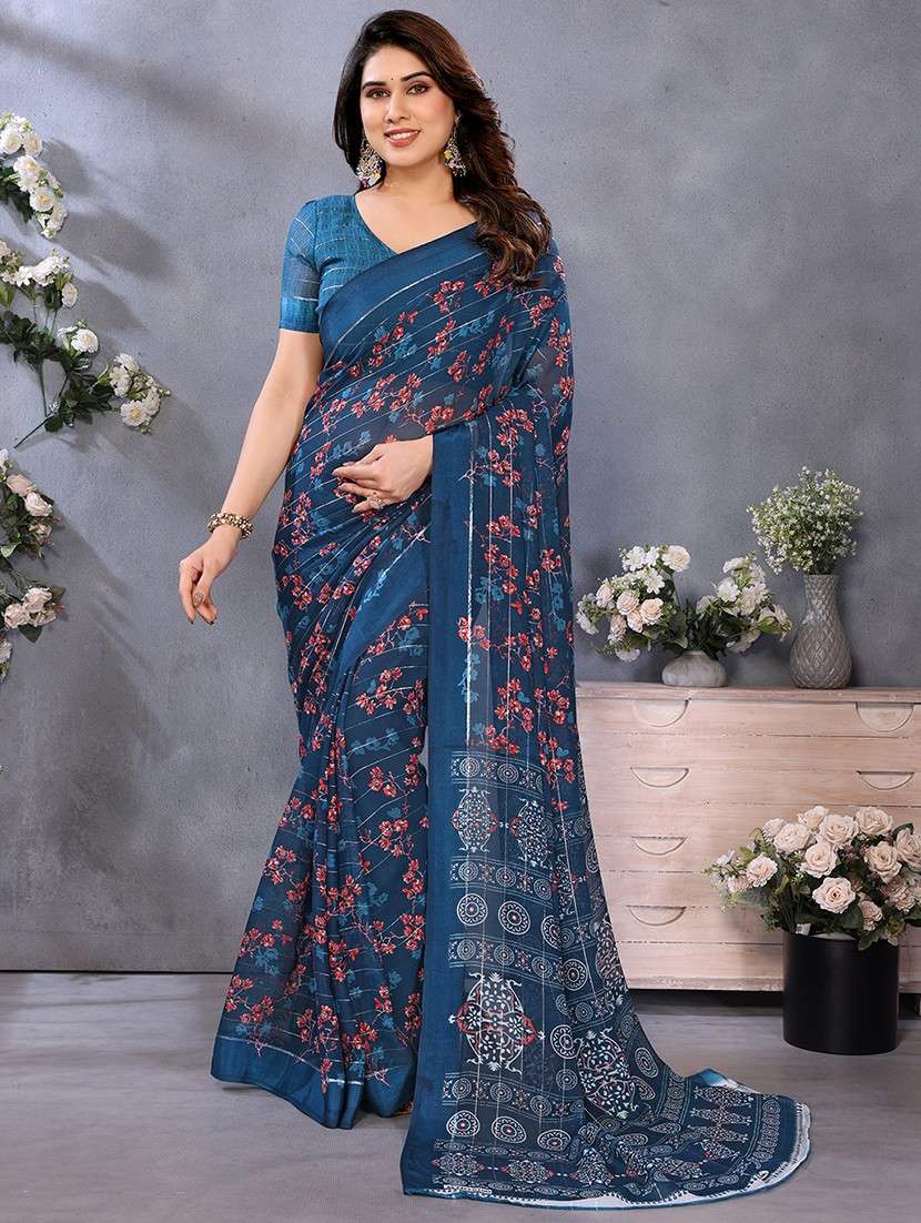 women printed casual wear saree with blouse