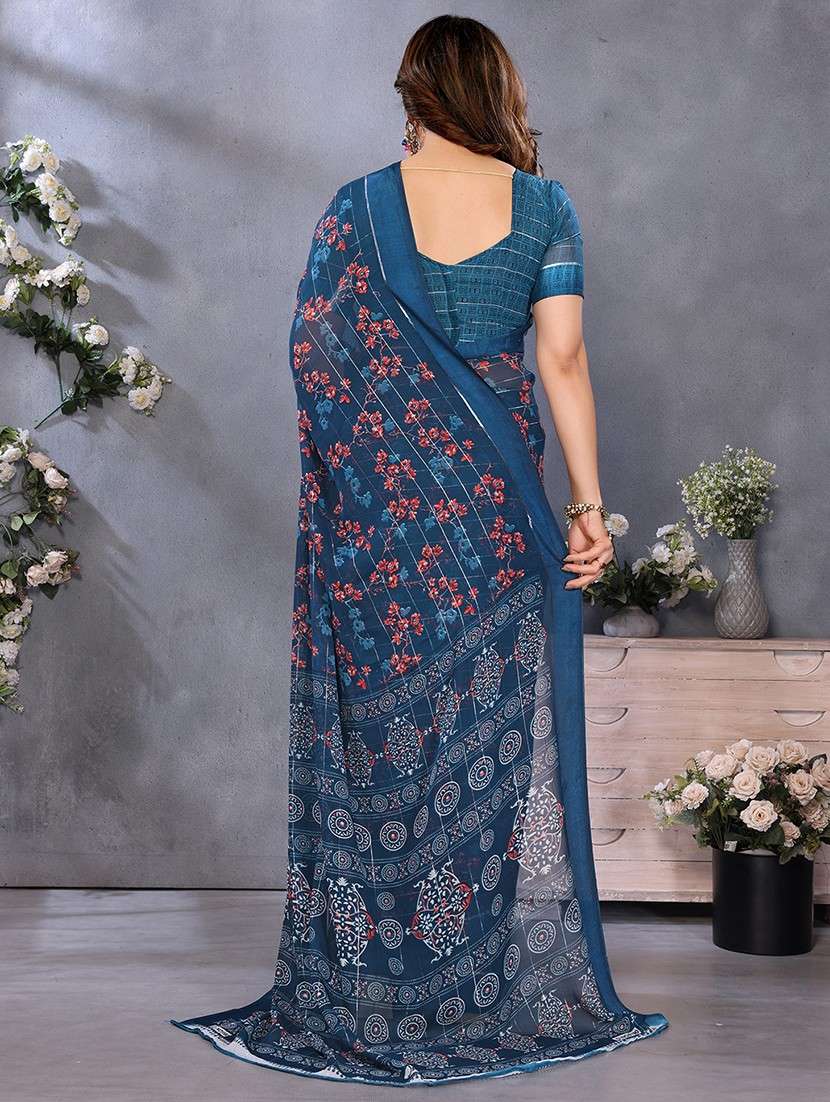 women printed casual wear saree with blouse - 22068105 -  Standard Image - 3