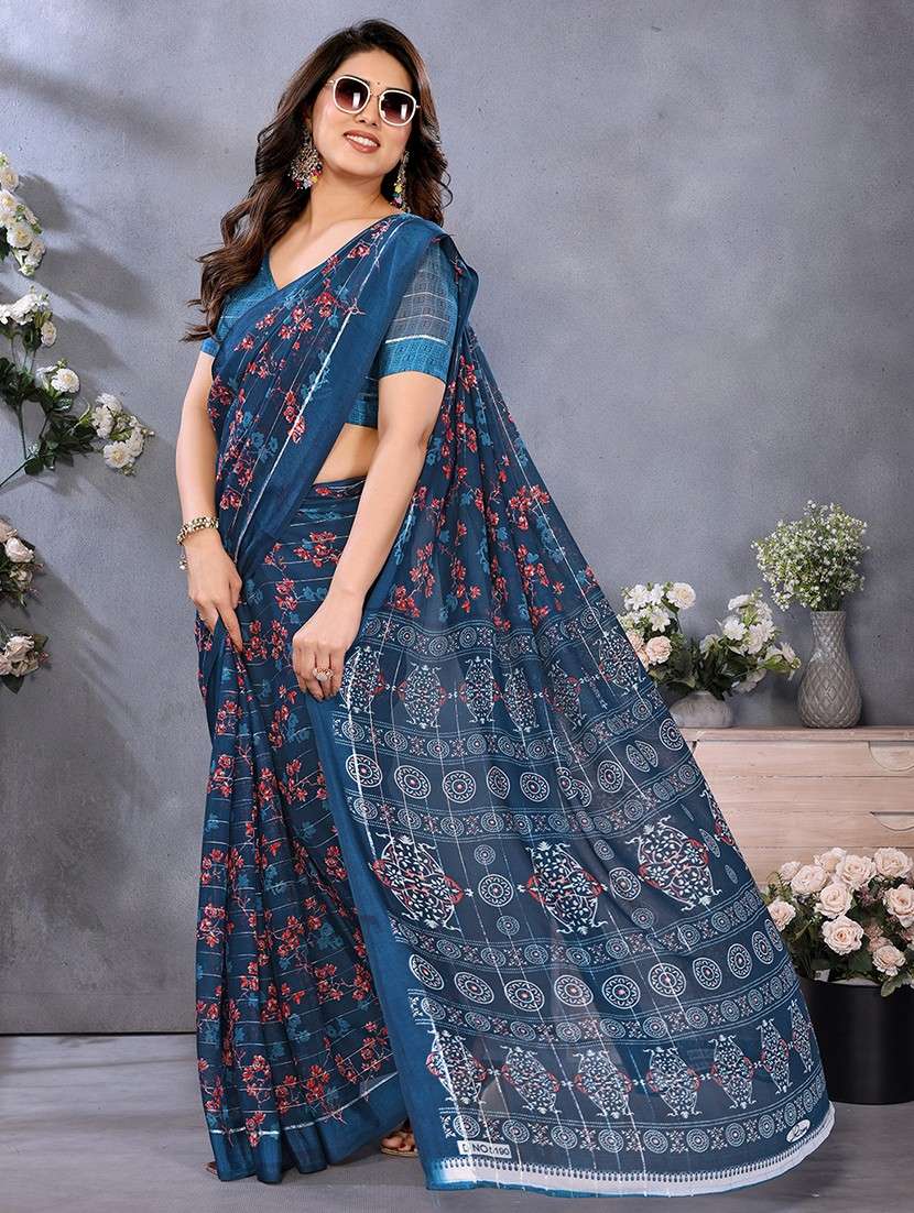 women printed casual wear saree with blouse - 22068105 -  Standard Image - 5