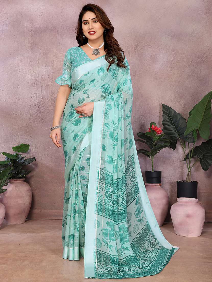 women printed casual wear saree with blouse