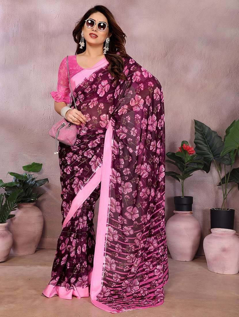 women printed casual wear saree with blouse
