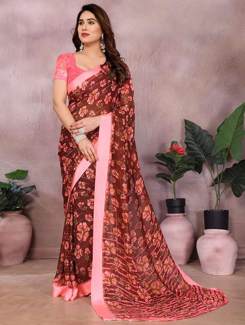 women printed casual wear saree with blouse
