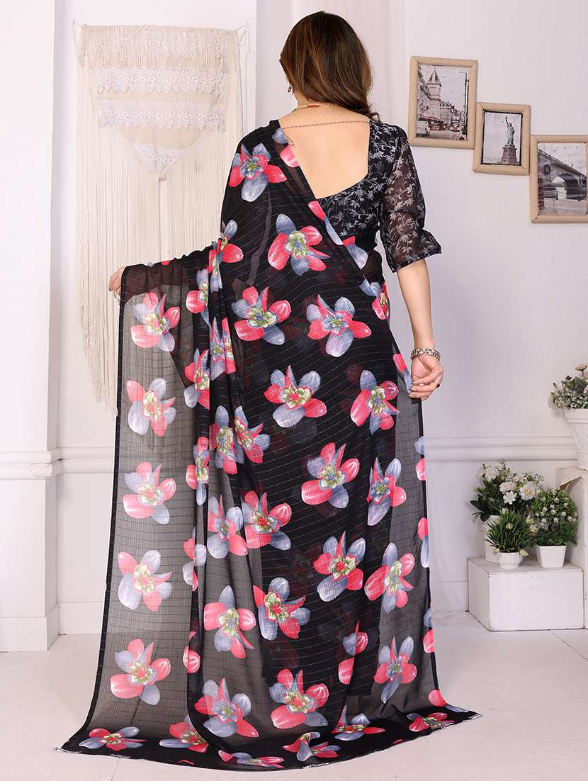 women printed casual wear saree with blouse - 22068137 - Standard Image - 3