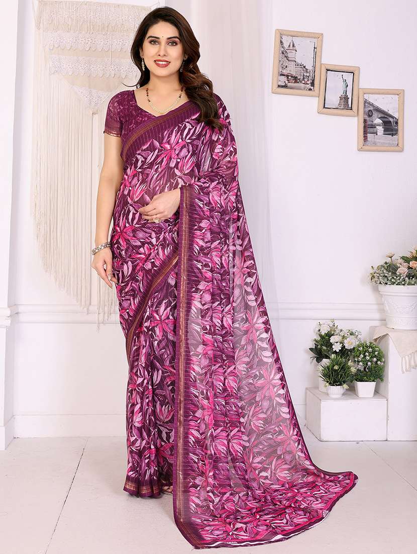 women printed casual wear saree with blouse