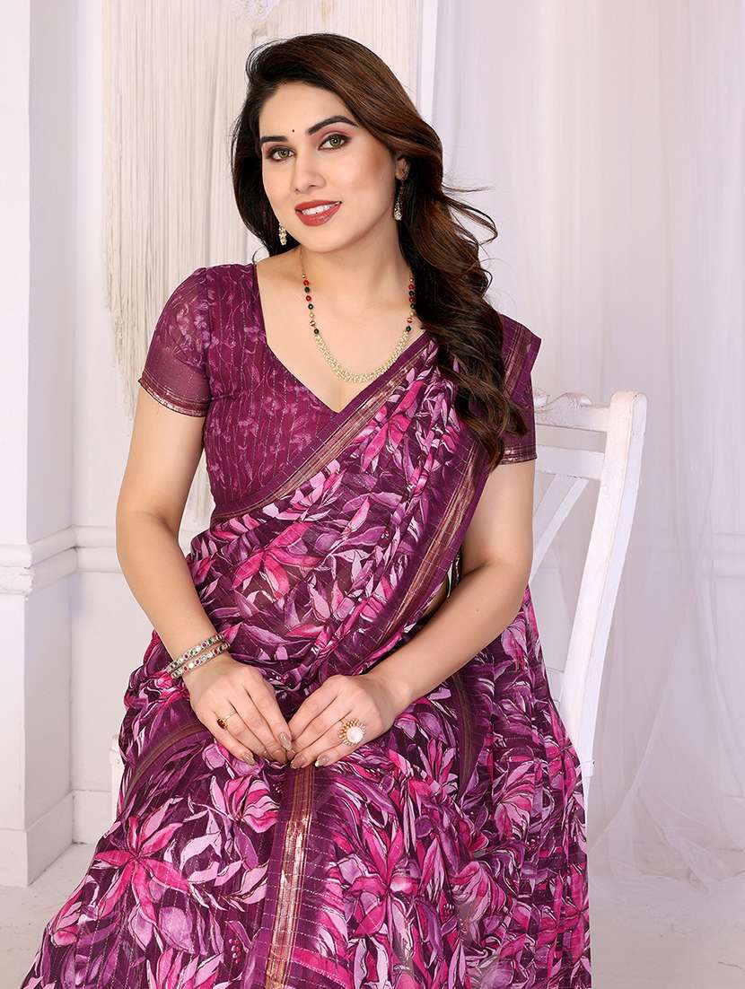 women printed casual wear saree with blouse - 22068142 -  Standard Image - 3