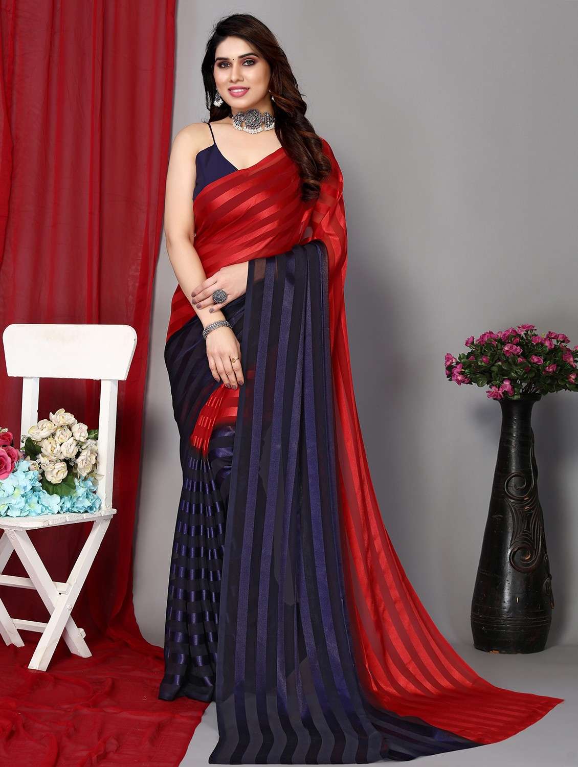 women ombre printed saree with blouse