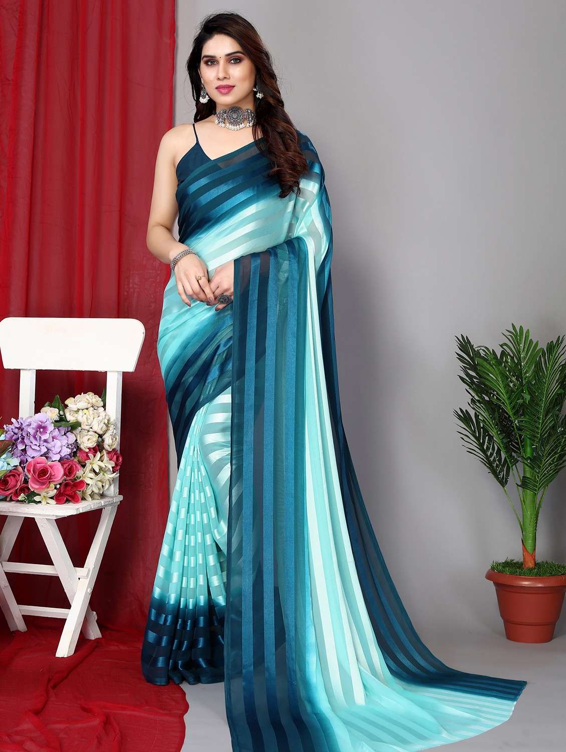women ombre printed saree with blouse