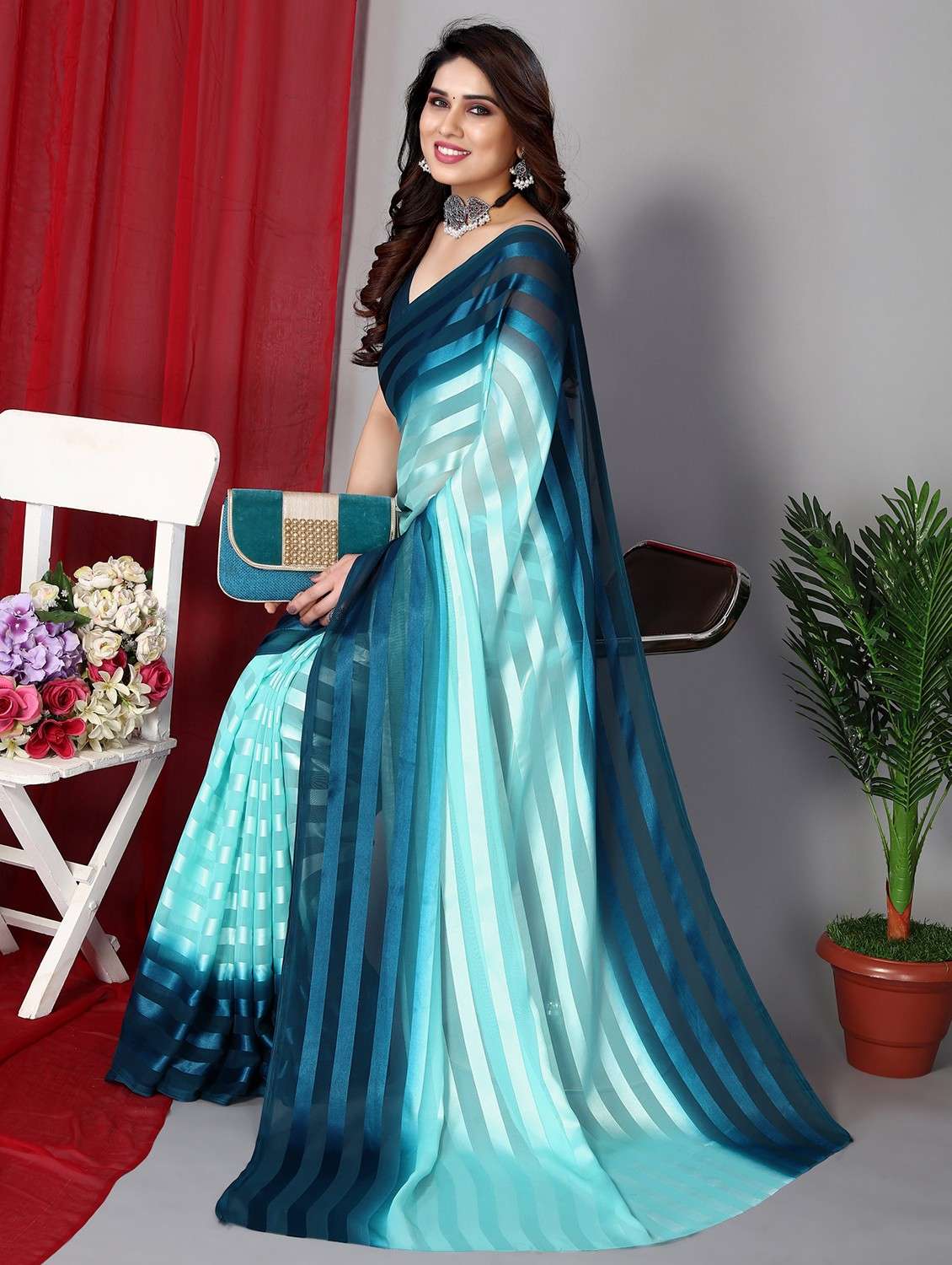 women ombre printed saree with blouse - 22068162 -  Standard Image - 3