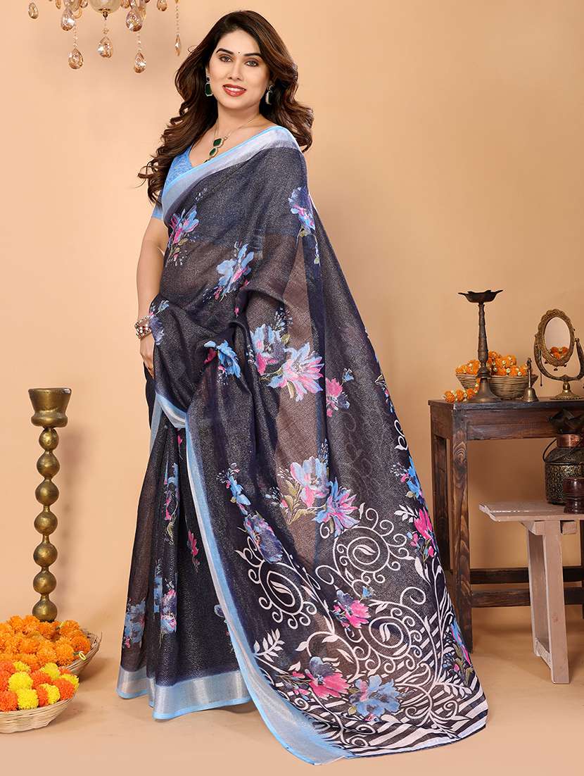 women printed casual wear saree with blouse - 22068163 -  Standard Image - 3