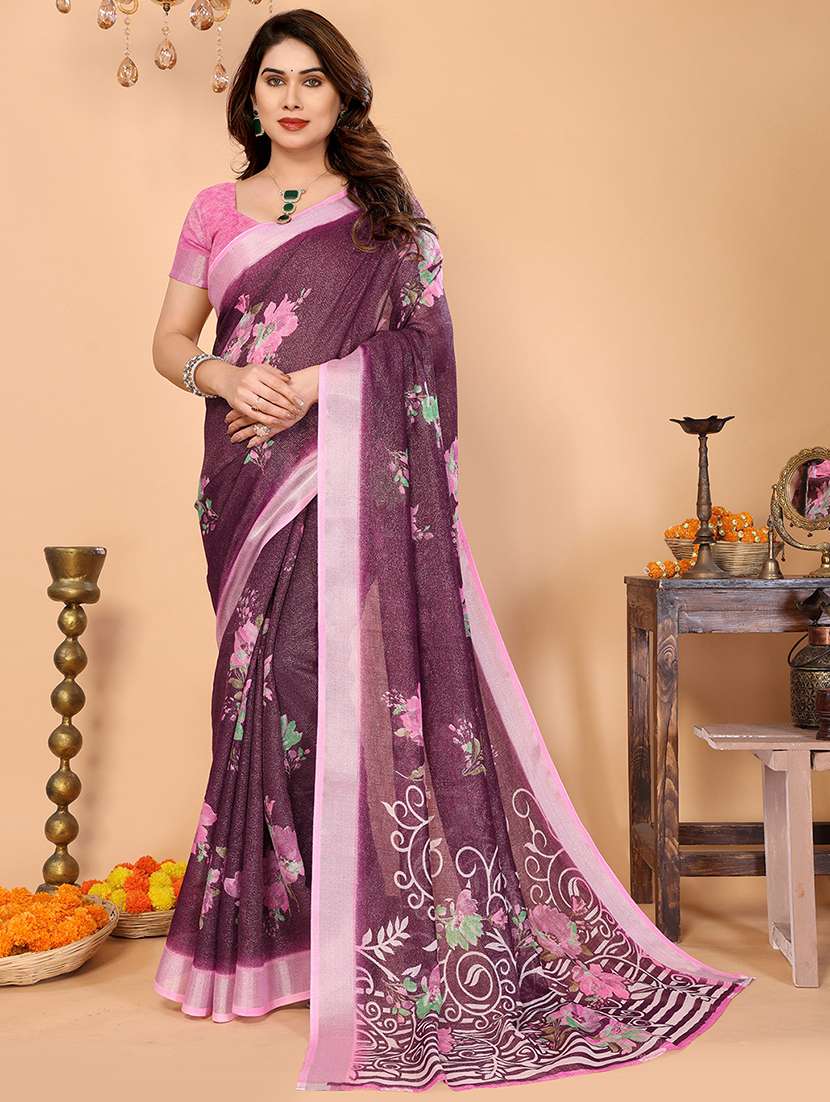 women printed casual wear saree with blouse