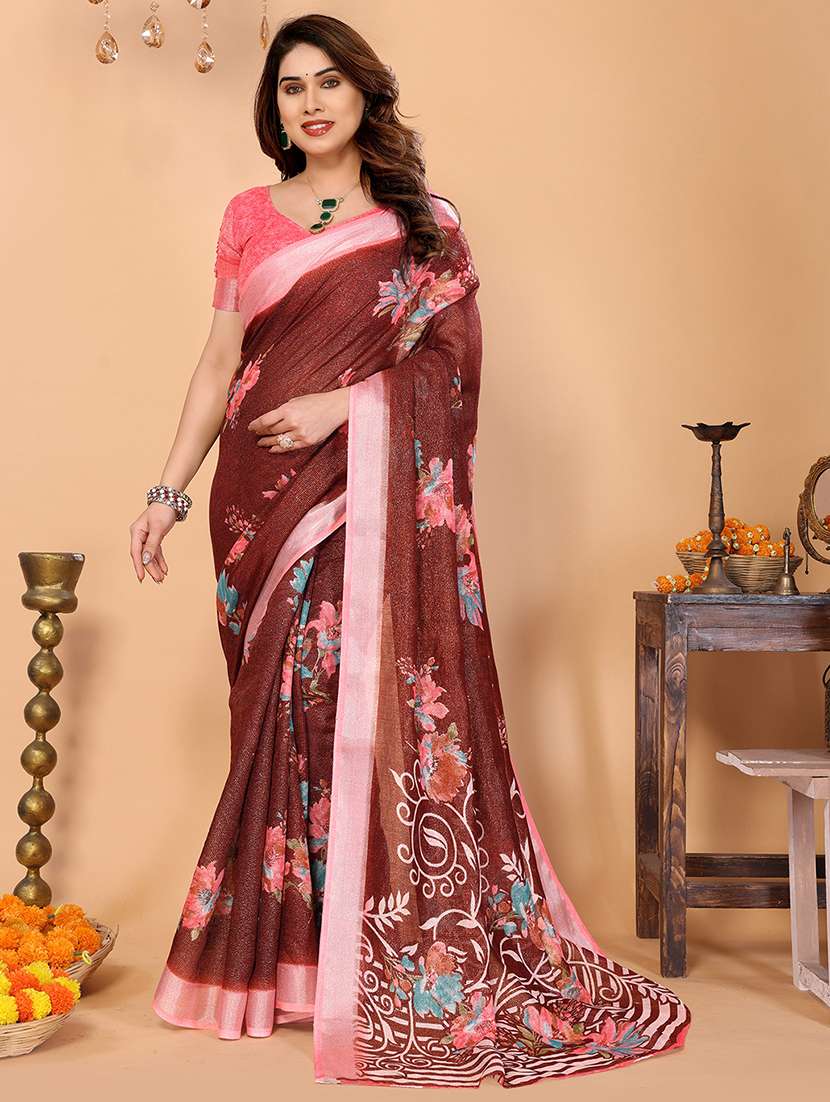 women printed casual wear saree with blouse