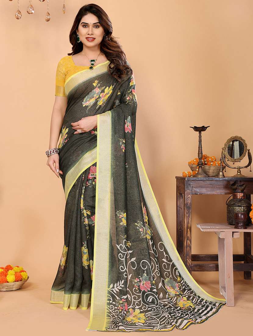 women printed casual wear saree with blouse