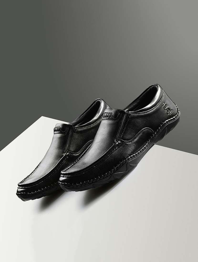 black leather slip on ons - 22068252 -  Zoom Image - 0