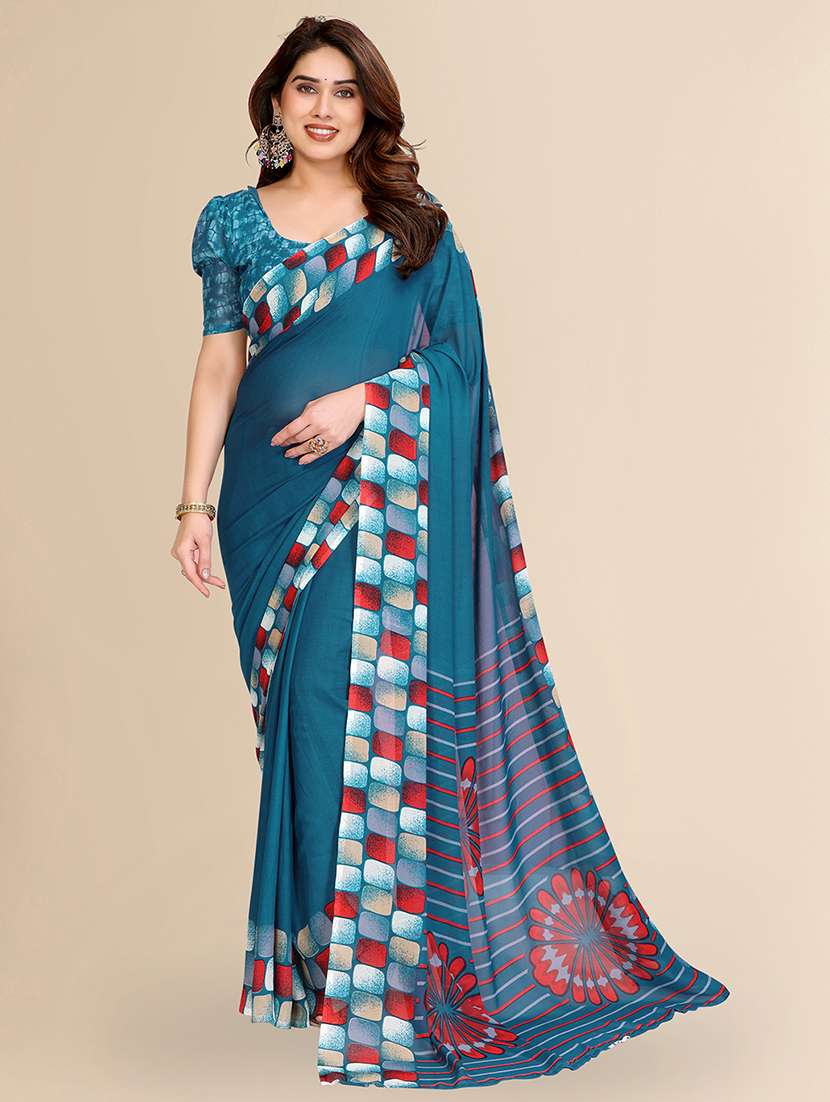 women printed casual wear saree with blouse
