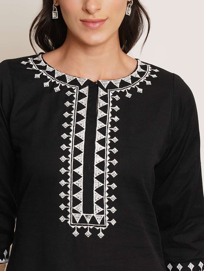 women embroidered three quarter sleeve straight kurti - 22068279 -  Standard Image - 3