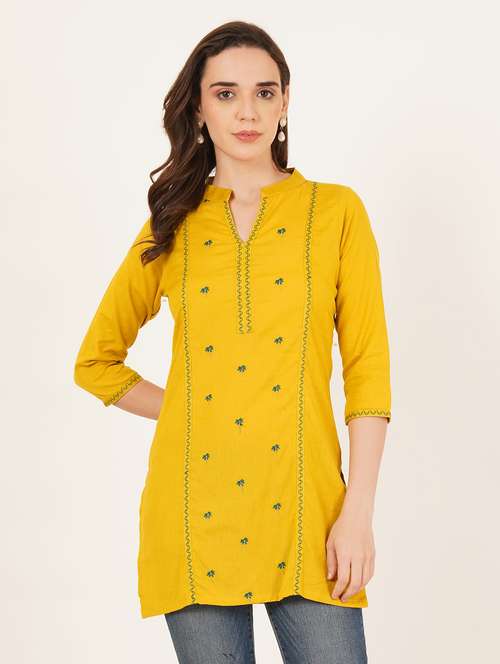women embroidered three quarter sleeve straight kurti - 22068284 -  Standard Image - 0