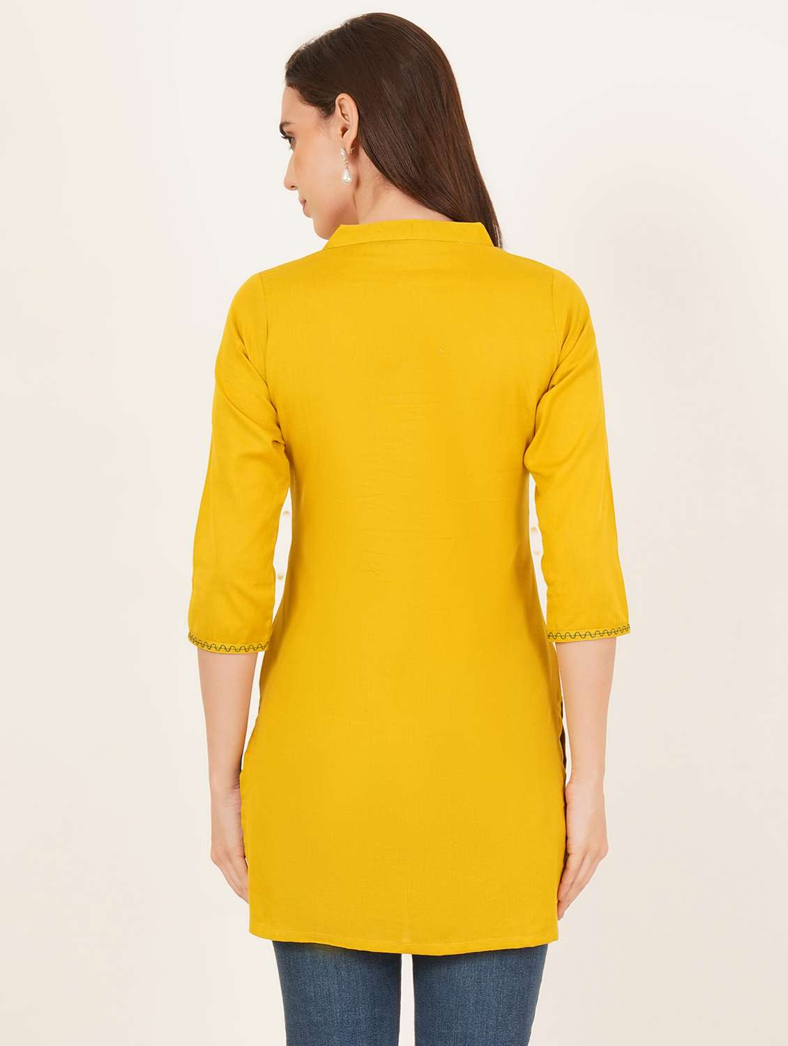 women embroidered three quarter sleeve straight kurti - 22068284 -  Standard Image - 3