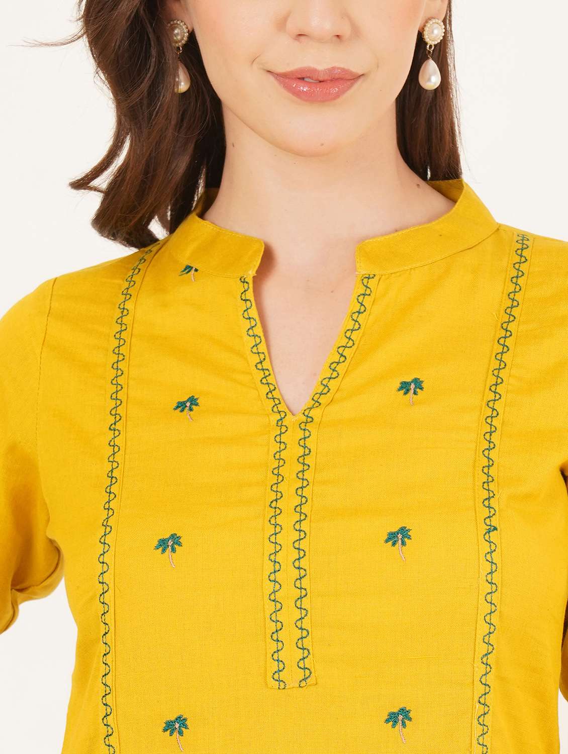 women embroidered three quarter sleeve straight kurti - 22068284 -  Standard Image - 5