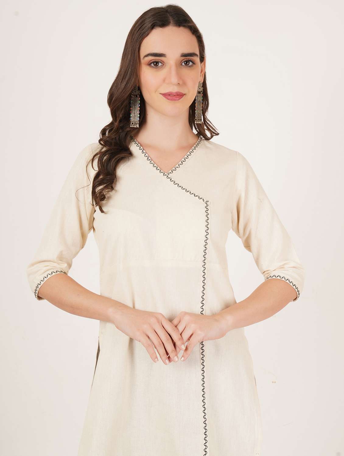 women embroidered three quarter sleeve angrakha kurti - 22068287 -  Standard Image - 3