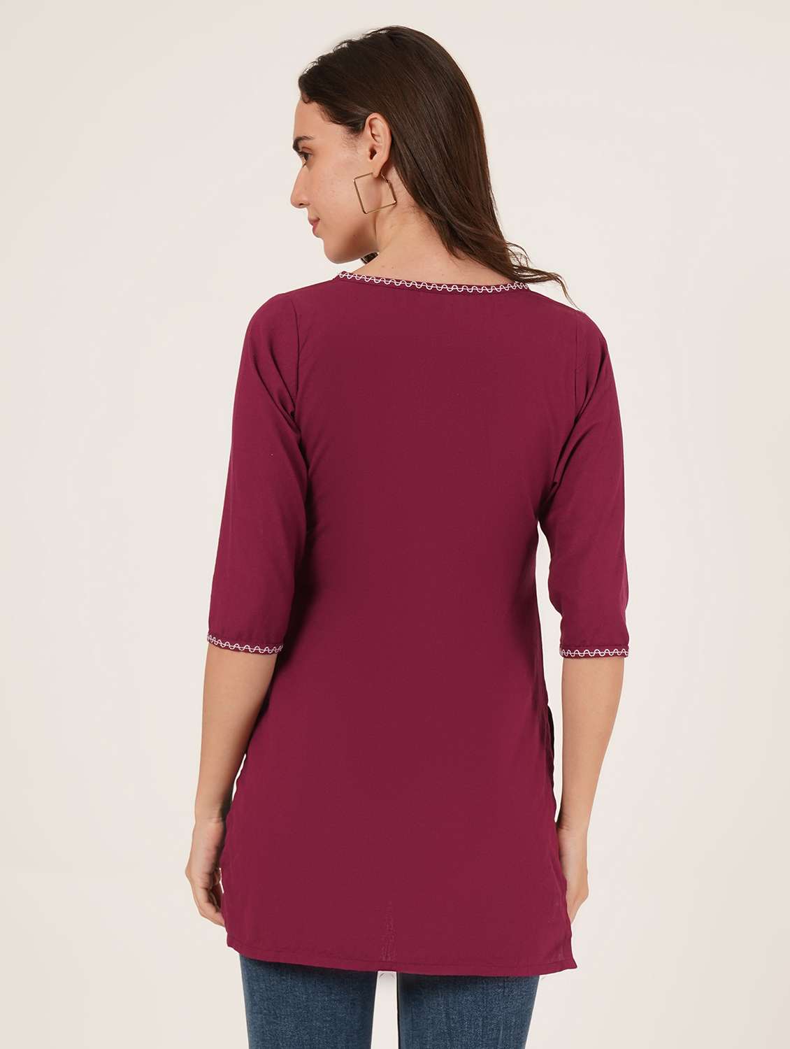 women embroidered three quarter sleeve angrakha kurti - 22068289 -  Standard Image - 3