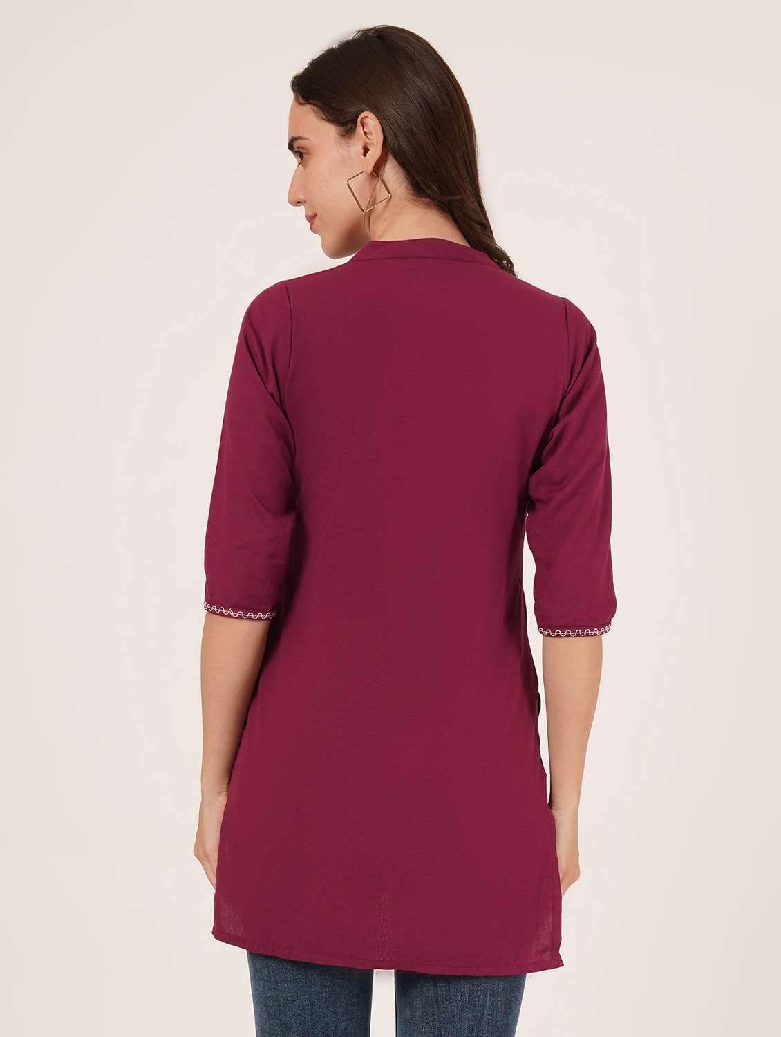 women embroidered three quarter sleeve straight kurti - 22068292 -  Standard Image - 3