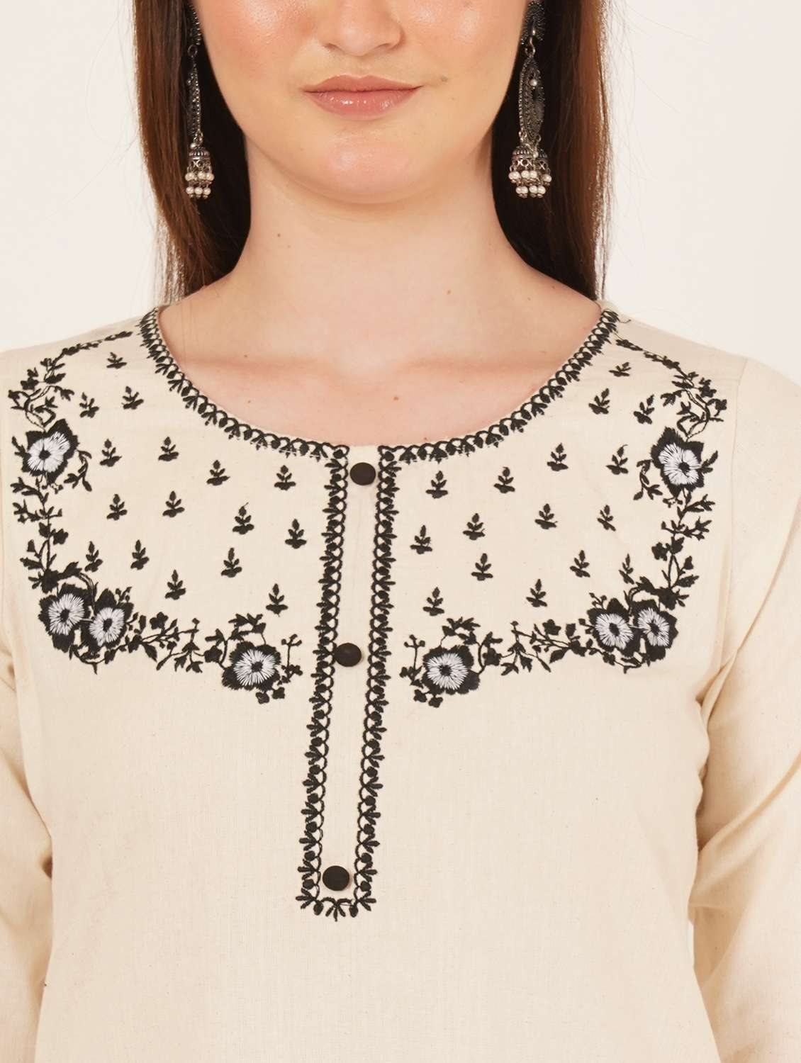 women embroidered three quarter sleeve straight kurti - 22068296 - Standard Image - 5