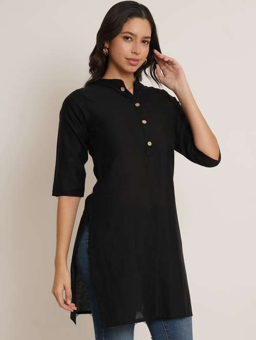 women solid three quarter sleeve straight kurti - 22068298 - Standard Image - 0