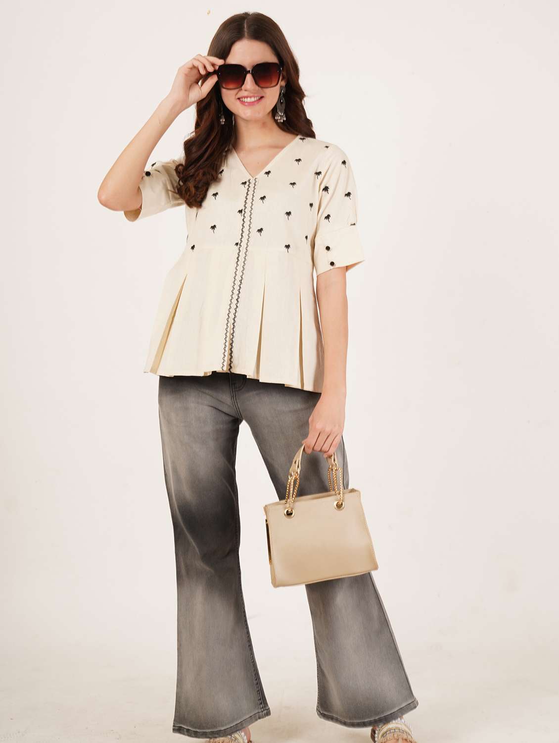 women embroidered short sleeve a-line ethnic top - 22068300 - Standard Image - 3