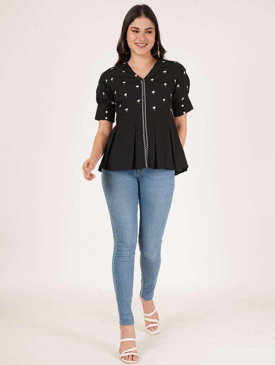 women embroidered short sleeve a-line ethnic top - 22068301 - Standard Image - 3