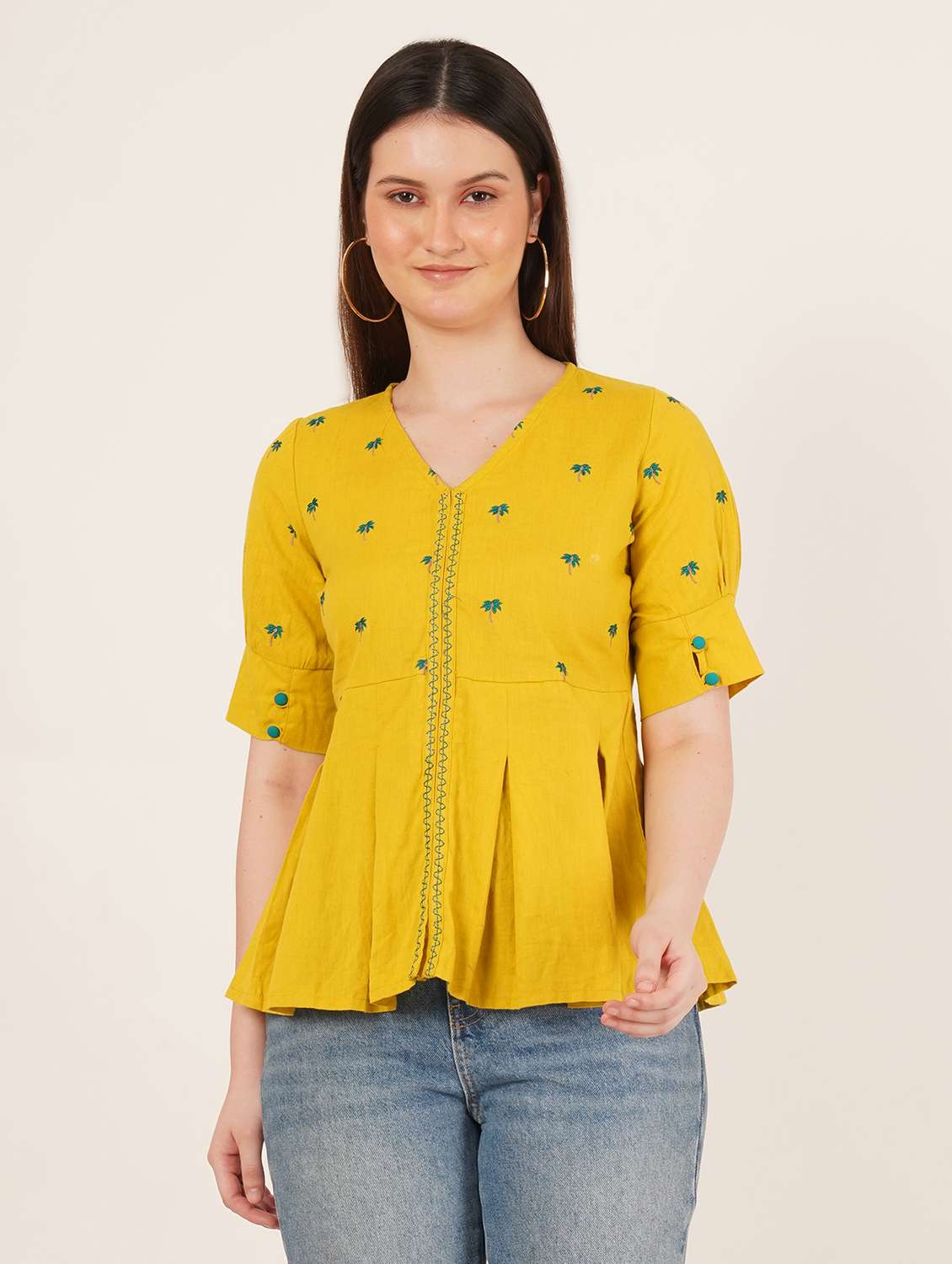 women embroidered short sleeve a-line ethnic top - 22068302 -  Zoom Image - 0